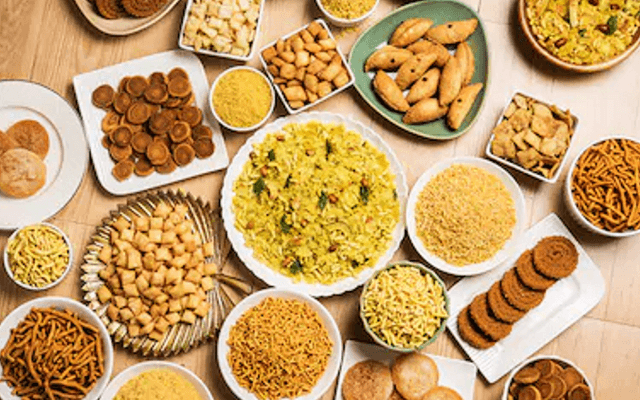 Indian snacks and namkeen spread